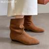 Замшевые женские ботильоны с острым носком на плоской подошве, дизайнерская обувь для женщин, тренд 2025 года, новые ботинки челси, зимние ботинки для ходьбы, женские ботинки