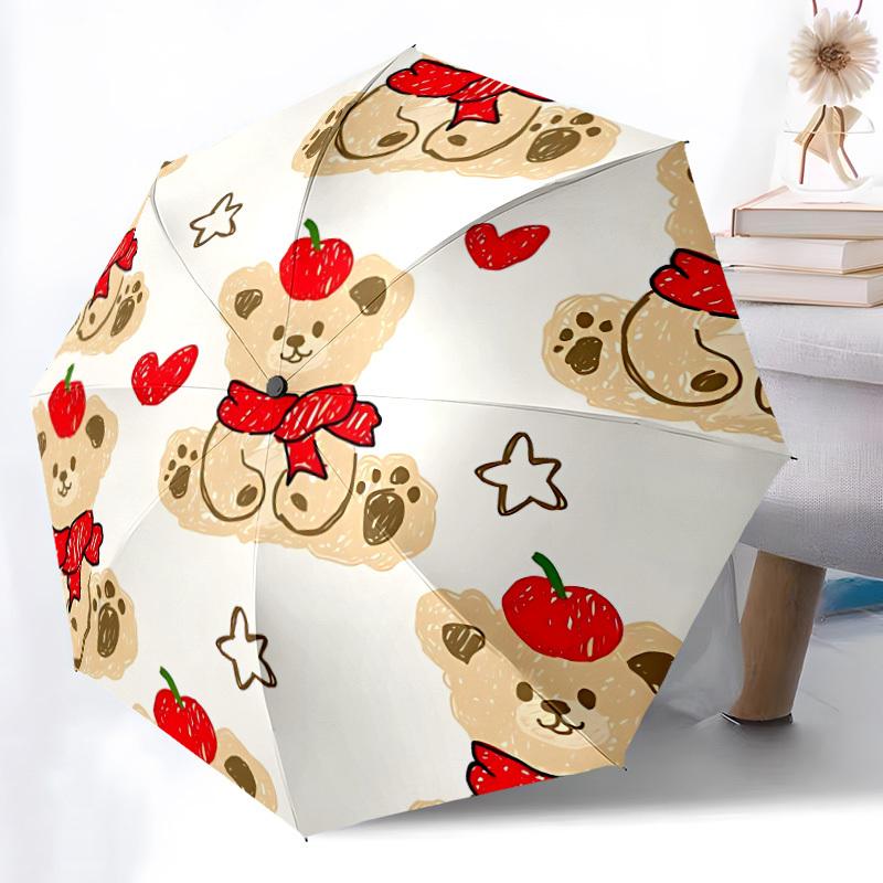 1pc Bear Cherry Open/Close Folding Umbrella - Raining Gear for Travel Umbrella, All- Portable Umbrella for & Men 8-Rib yy251229011