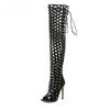Fashion Sexy Rivets Studded Thigh High Sandals Women Summer Gladiator Sandal Boots High Heel Cut Out Over-the-Knee Boots