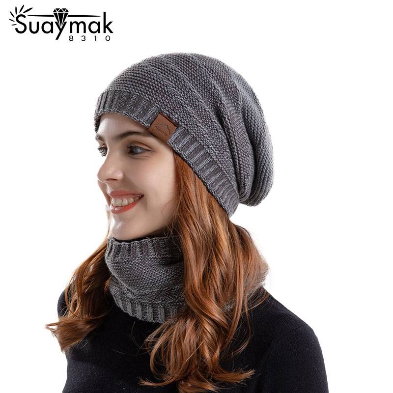 Winter Hat Scarf Suit Women's Fashion Korean Style Pullover Cap Men's Plus Velvet Outdoor Warm Knitted Woolen Hat