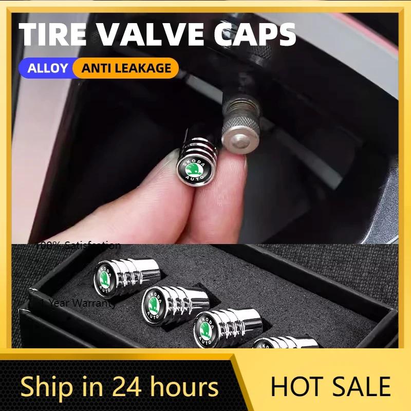 Car Sticker 2026 Hot 4Pcs Car Wheel Tire Valve Stem Caps Airtight Cover For Skoda Fabia Octavia A7 RS Superb Rapid Yeti Karoq Ro