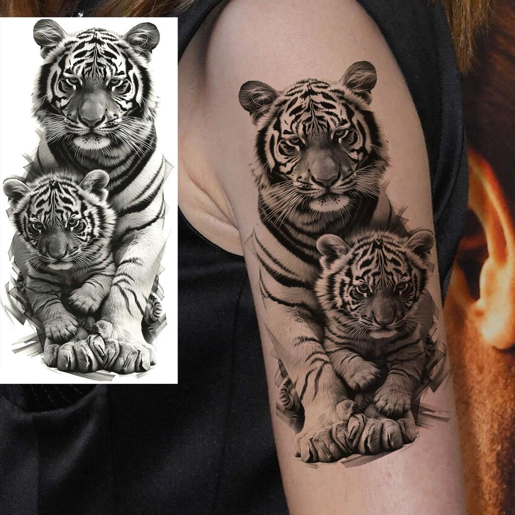 1 Sheet Fierce Tiger Lion Dragon Temporary Tattoos For Men Women Waterproof Wolf Skull Tatoos Long Lasting  Fake Tattoo Stickers