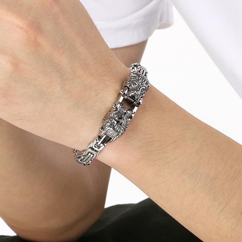 Крутой мужской браслет-цепочка с головой льва шириной 7 мм, винтажный, черненый, из нержавеющей стали 316l, готическая байкерская бижутерия для мужчин