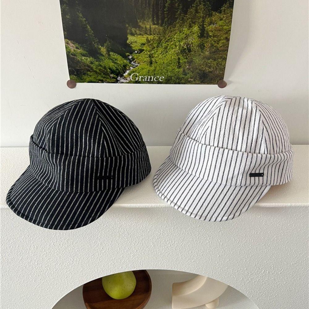 Korean Strip Baseball Cap Classic Newsboy Hats Japanese Striped Peaked Caps Women