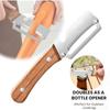 Multifunctional Vegetable Peeler with Wooden Handle and Bottle Opener, 2-in-1 Stainless Steel Blade, Camping, Apple Potato Pumpkin Papaya Peeling