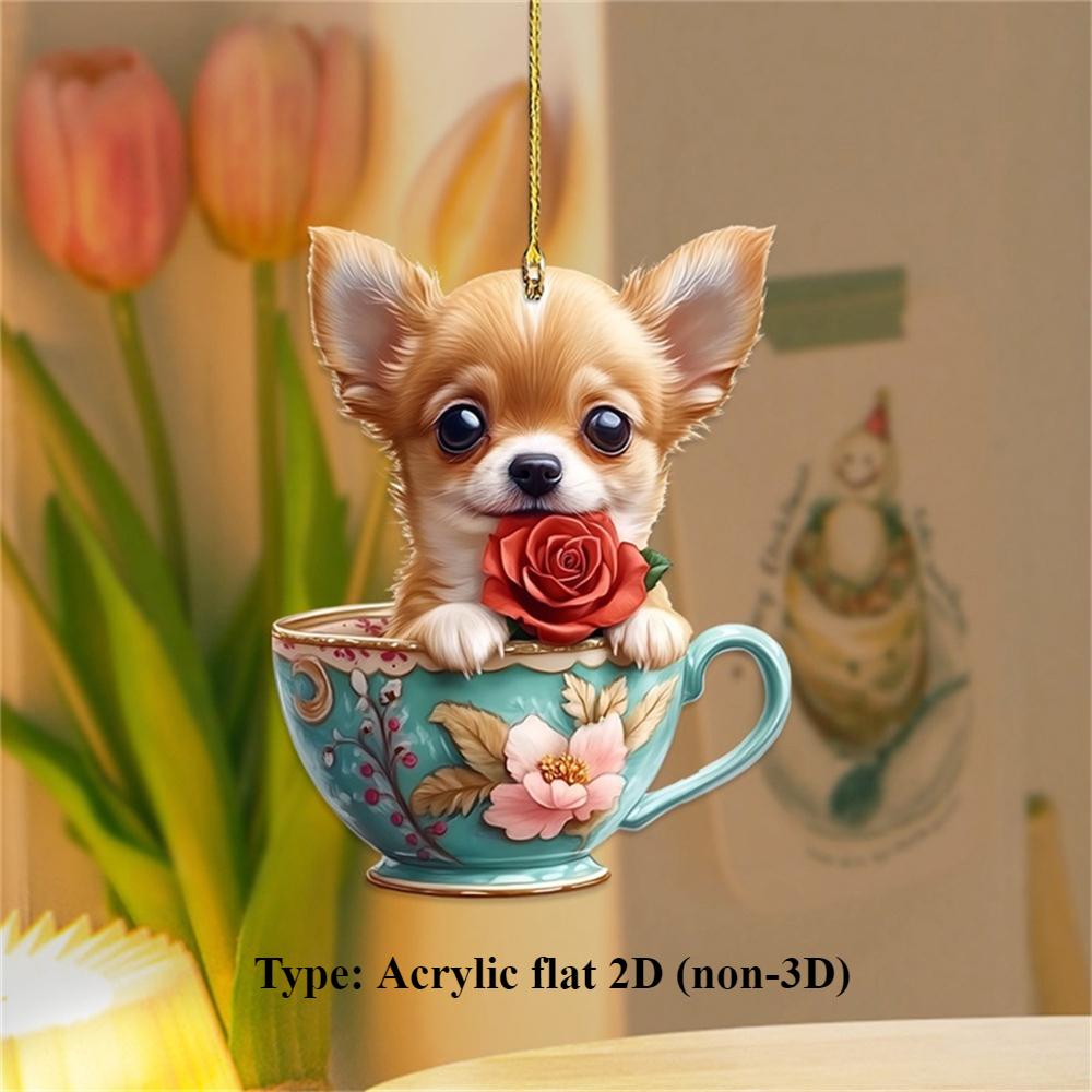 Cat and Dog Pendant, Acrylic Flat 2D Keychain, Car Rearview Mirror Pendant, Backpack Pendant, Valentine's Day, Christmas, Birthday Gift.