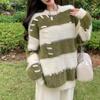 Real Shot Large Size Women's Clothing Striped Mink Fleece Pullover, Loose Design, New Thickened Knitted Sweater Women's Sweater