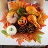 Halloween Decoration Set: Fake Pumpkins, Red Maple Leaves, Pine Cones, Acorns & Backdrop Props