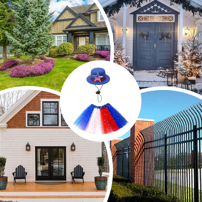 Наряды для гусей на улице Принт звезды Формальный комплект юбки и шляпы для гусей 23 дюйма День независимости Животное Тюлевая юбка со шляпами для лужайки