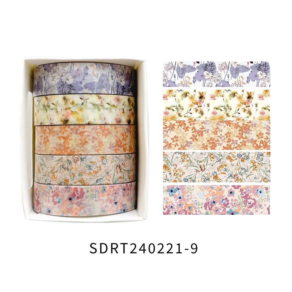 5rolls/pack Spring Flowers Romantic Series Washi Tapes Multi Color Floral Pattern Decorative Skinny Blooms Masking Tapes