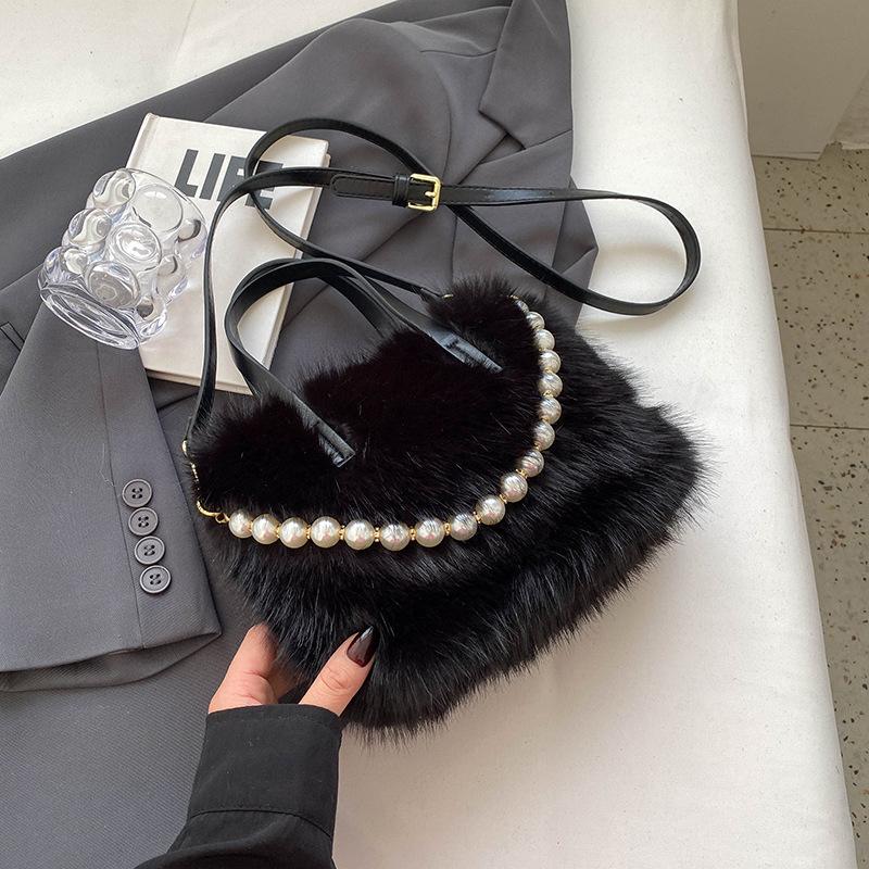 Fashion Women Faux Fur Tote Bag Zipper Solid Color Ladies Crossbody Shoulder Bag Trendy Winter Autumn Soft Fluffy Plush Handbags