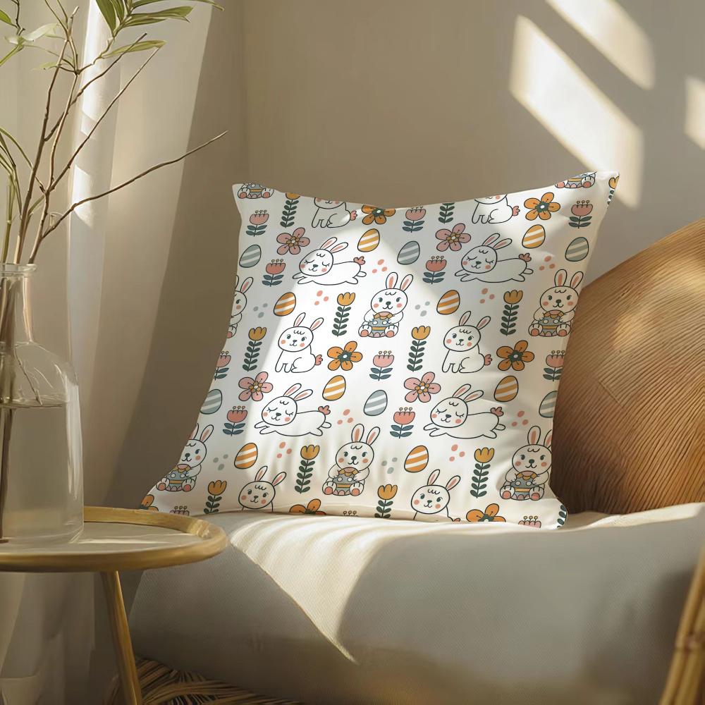 Easter Pattern Cushion Cover Soft Short Plush Pillow Cover Smooth Cozy Texture Aesthetic Cushion Case Home Decor