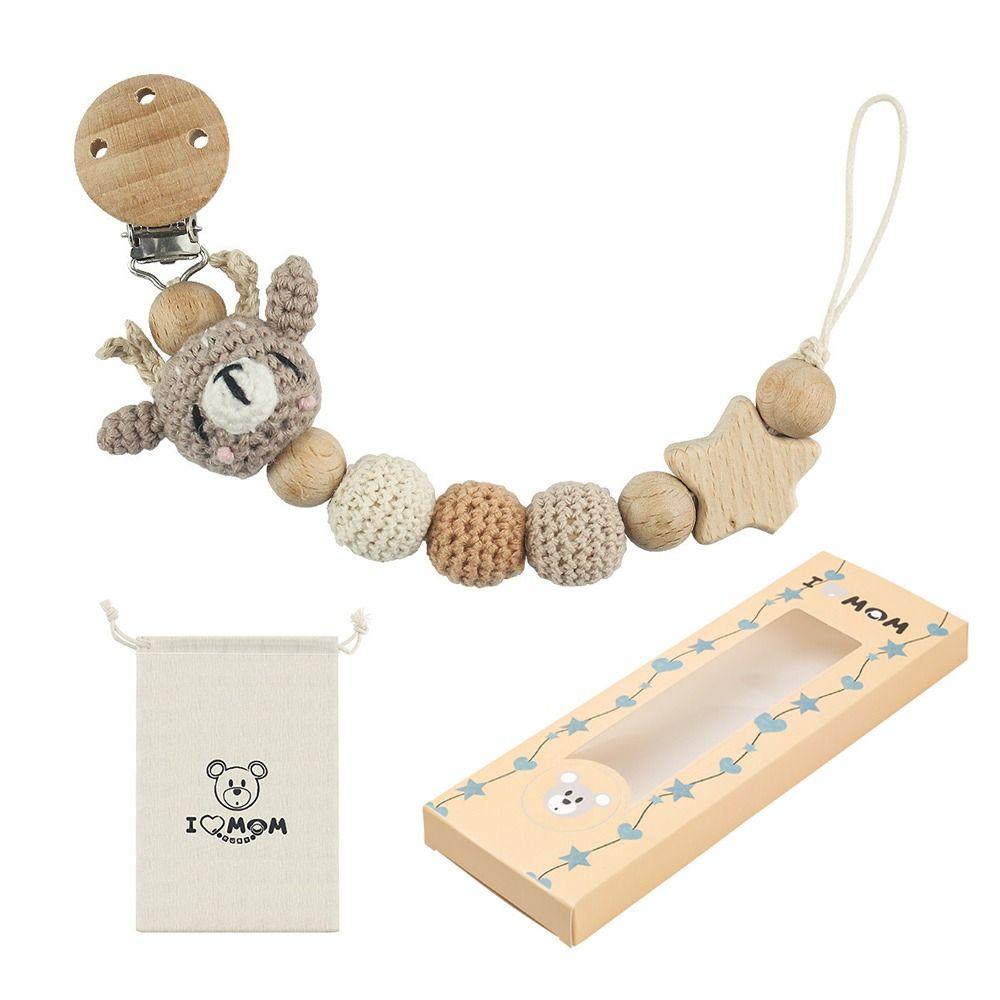 Baby Wooden Pacifier Clip Wood Crochet Cartoon Teething Soother Chain For BPA Free Nursing Chew Toy Baby Dummy Holder Chain