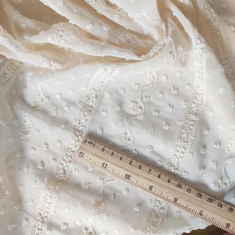 150 см в ширину, 1 ярд/лот, бежевый шифон в горошек, жаккардовая ткань с вышивкой, женское платье/футболка, материал