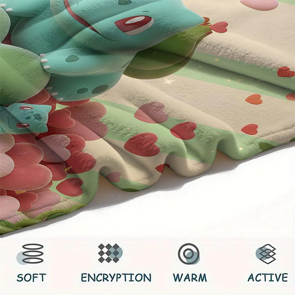 1Pc Love Pokemon Print Flannel Blanket, High quality Comfortable for All Seasons, Home Decor, Warmth and Comfort, Perfect for Christmas Gifts