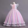 Розовое атласное хлопковое платье принцессы для девочек - Европейский и американский стиль, всесезонная носка, в наличии