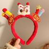 Embroidered Bow New Year Hair Hoop Lion Hanfu Hair Accessories Sweet Red Plush Headband  Kids