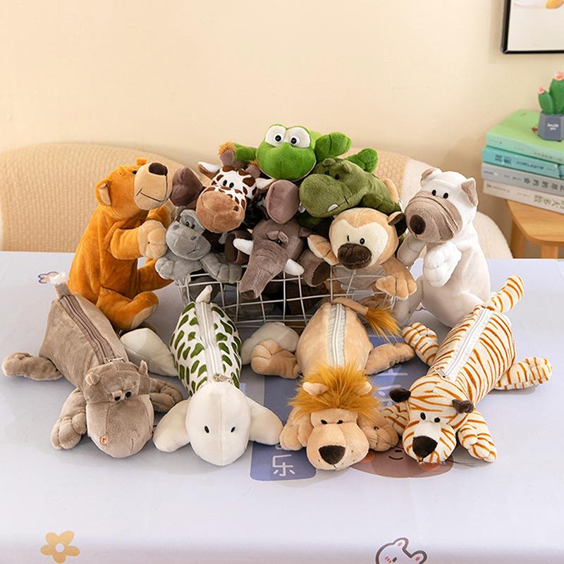 Мультяшный чехол для ручки в виде слона и льва, плюшевый чехол для детской школьной сумки, вместительная сумка для хранения канцелярских принадлежностей для подарка ребенку