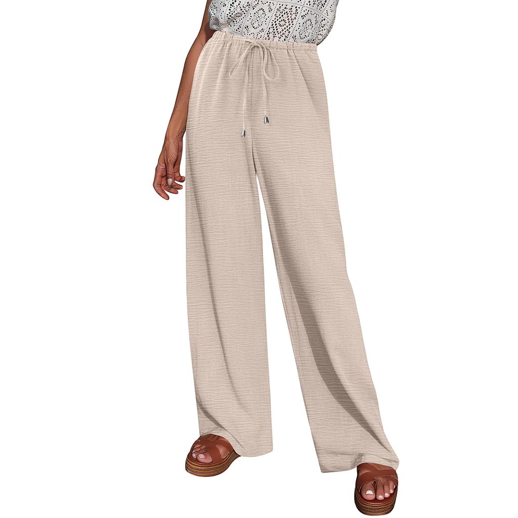 Женские повседневные брюки из хлопка и льна с карманами и шнурком