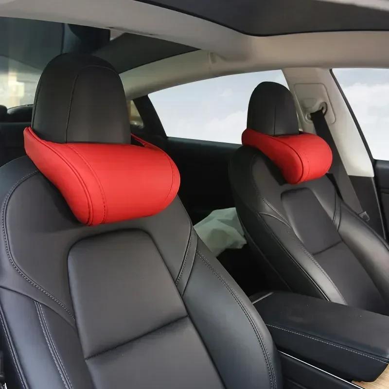 Подушка для шеи для Tesla Model 3/Y/S/X/3+ Мягкая удобная подушка Кожаная поддержка шеи Подголовник автомобильного сиденья Аксессуары для интерьера автомобиля