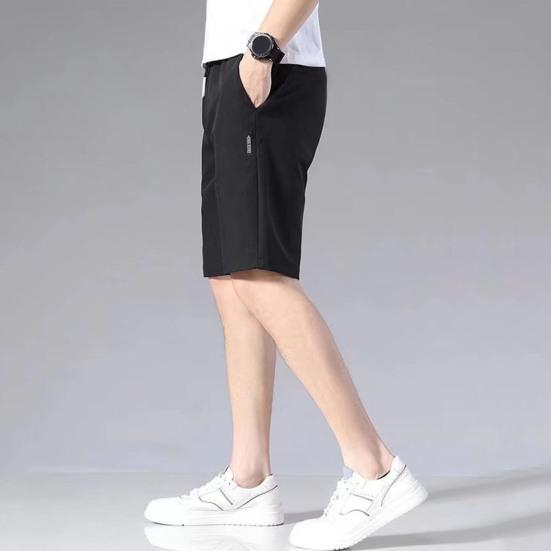 Мужские летние повседневные шорты с эластичным шнурком на талии, прямые широкие шорты с карманами, дизайнерские однотонные спортивные шорты из ледяного шелка