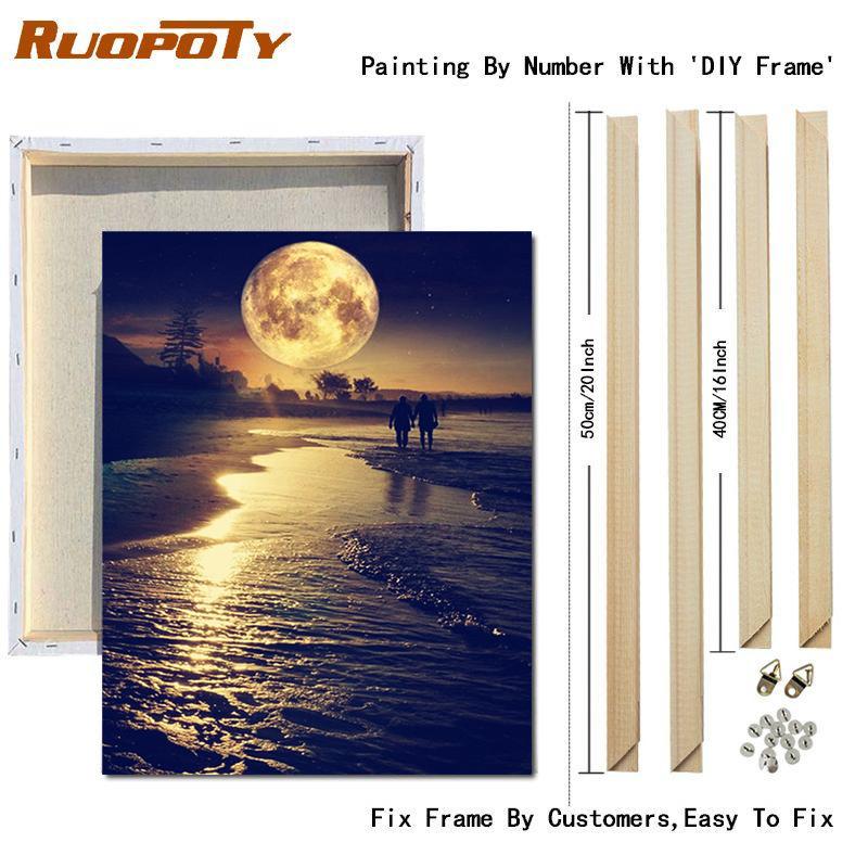RUOPOTY Paint By Numbers Moon Wall Art Unique Gift DIY Frame Hand Painted Picture By Numbers Landscape For Living Room