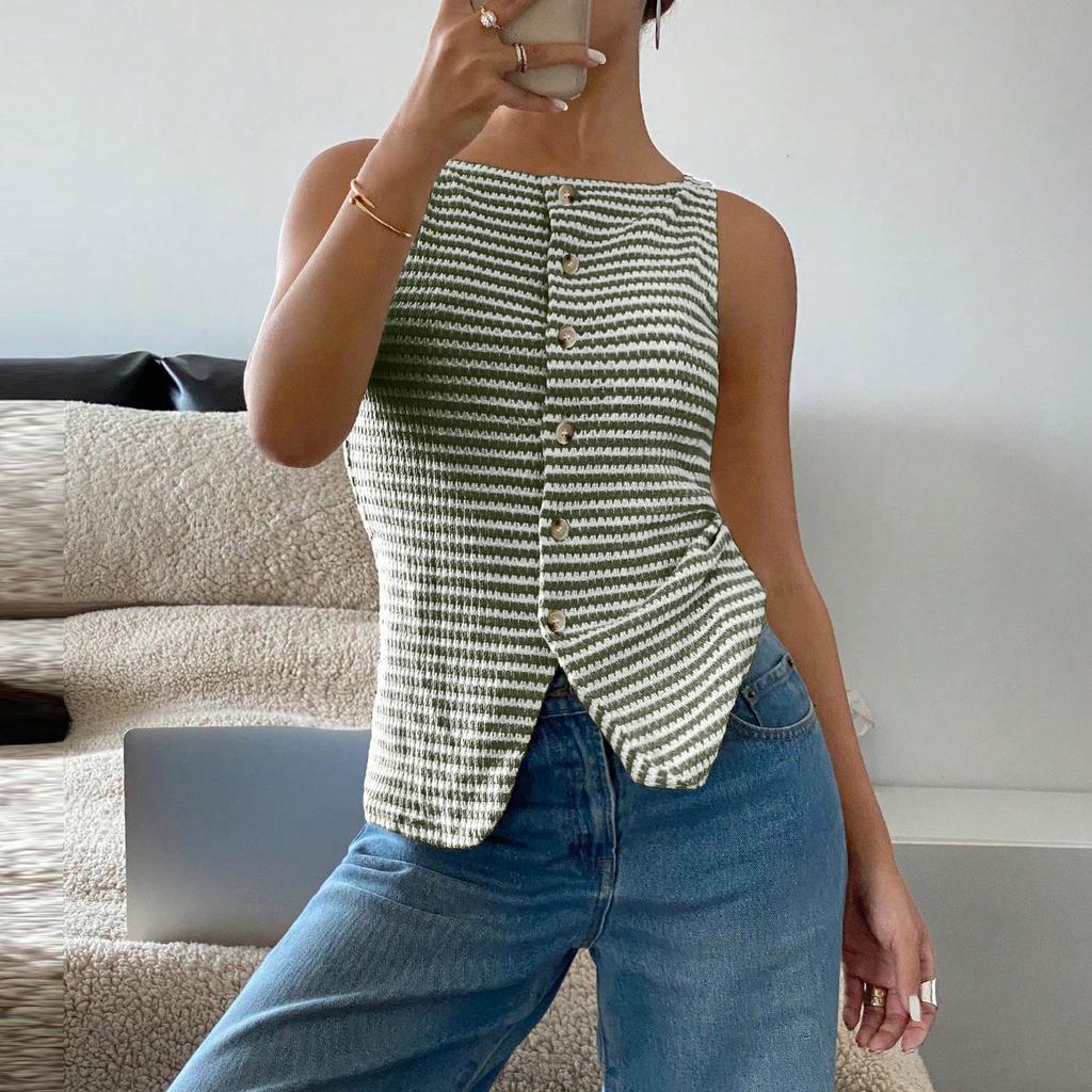 Женская повседневная футболка без рукавов на пуговицах