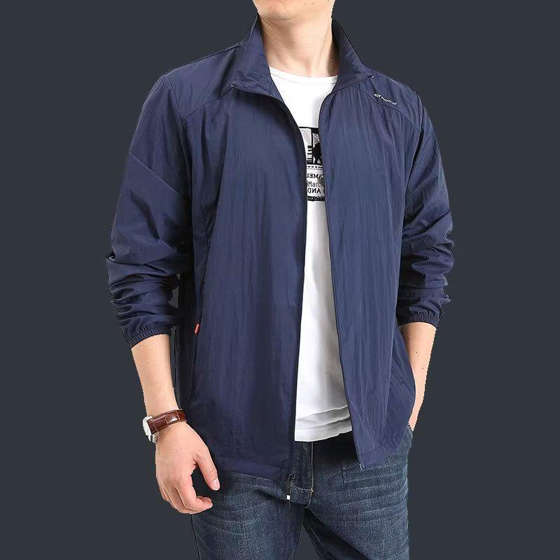 Мужская летняя куртка для активного отдыха Ice Silk с воротником-стойкой и солнцезащитным покрытием — дышащая и быстросохнущая.