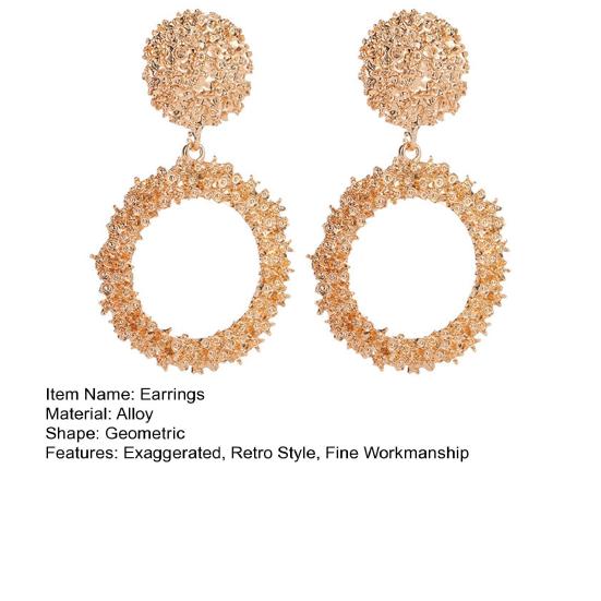 1 Pair Geometric Statement Earrings Vintage Style Sparkling Alloy Large Hollow Ring Women Girls Hoop Earrings Fashion Accessories Gift