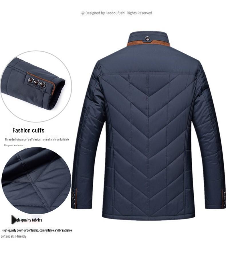 Теплая хлопковая куртка на зиму 2026: Повседневное утепленное пальто с воротником-стойкой для среднего и пожилого возраста