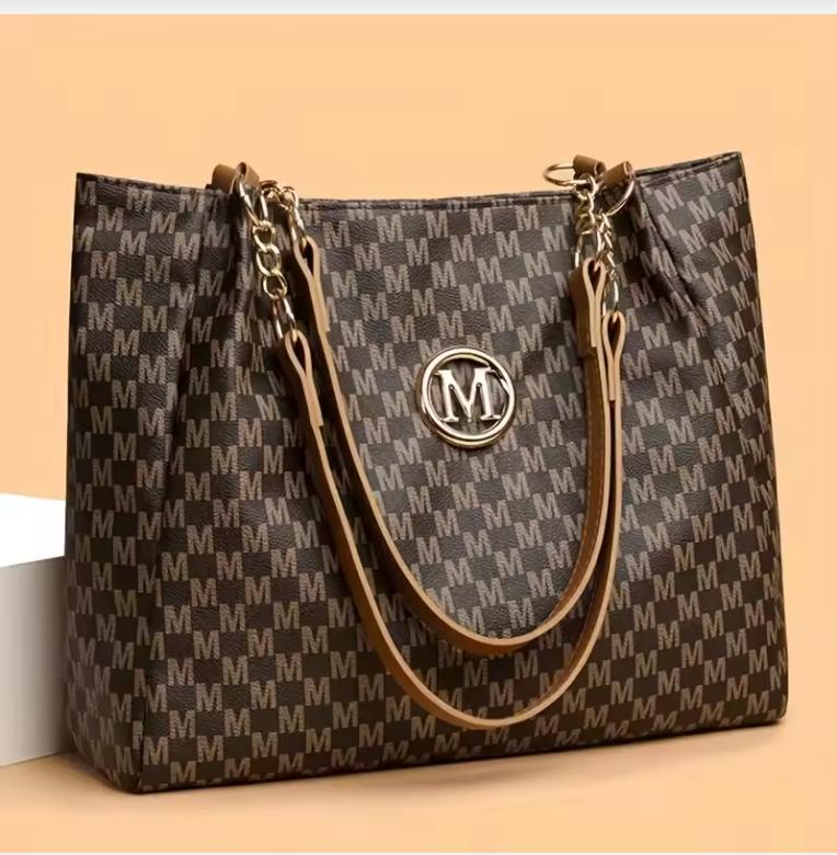 Винтажная геометрическая сумка-тоут из синтетической кожи с дизайном буквы "M" для женщин, сумочка, сумка через плечо, большая вместимость, сумка для покупок и путешествий