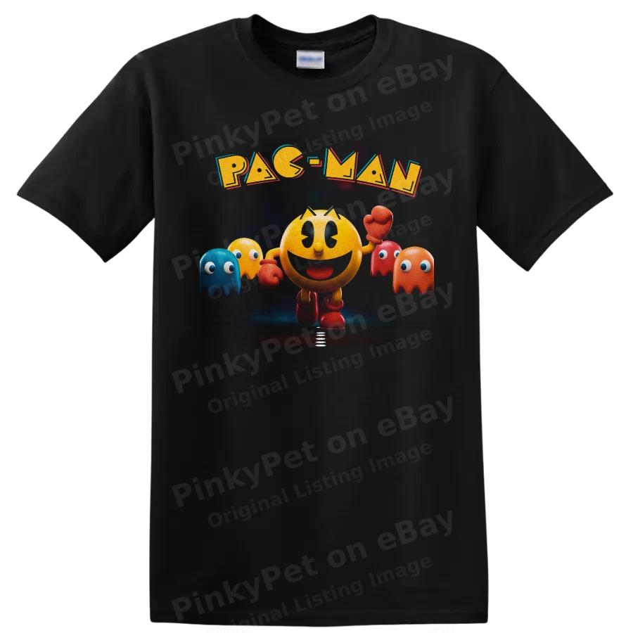 Pac-Man Arcade Game Character T Shirt w/ Colorful Ghosts Retro Gamer Tee Classic