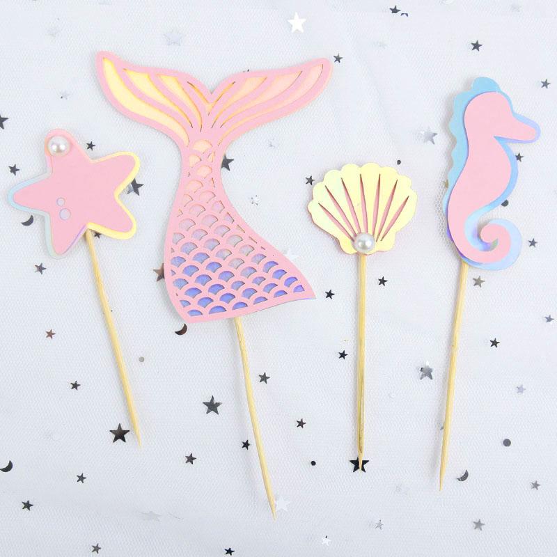 Украшения для вечеринки в стиле русалки, украшение на торт для девочки в стиле «Океанский мир», для детей, украшение на торт в честь дня рождения Русалочки, подарок на свадьбу