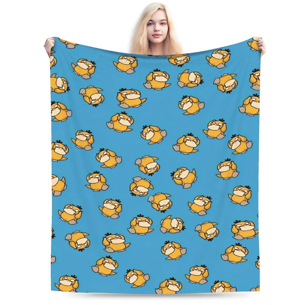 Теплое одеяло для путешествий, офиса, с принтом Манга Psyduck, плед, фланелевое покрывало Pokemoned для улицы, забавная накидка на диван-кровать