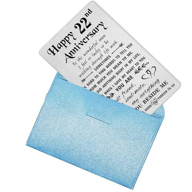 TANWIH Happy 20th Wedding Anniversary Card Gifts for Him Husband, 20 Year Anniversary Cards Gift for Men, Engraved Metal Wallet Insert