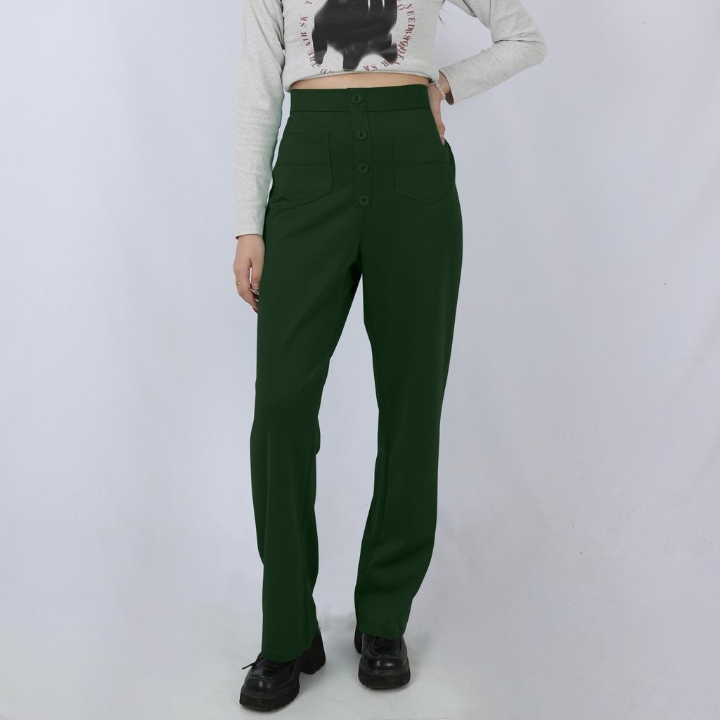 Женские повседневные прямые брюки с высокой талией и пуговицами, эластичные деловые рабочие брюки с несколькими карманами