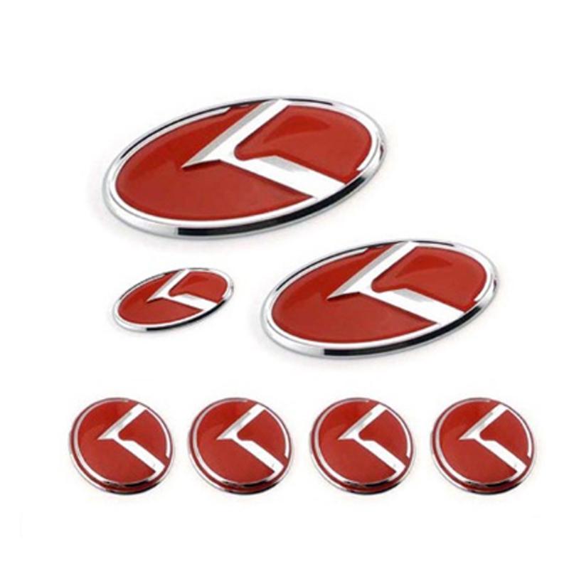 AABJA1 (7 Pcs) K Logo 3D Emblem Front Grille Trunk + Steering Wheel + Wheel Center Caps Sticker Badge For Kia K5 K3 K2 K4 Forte Koup