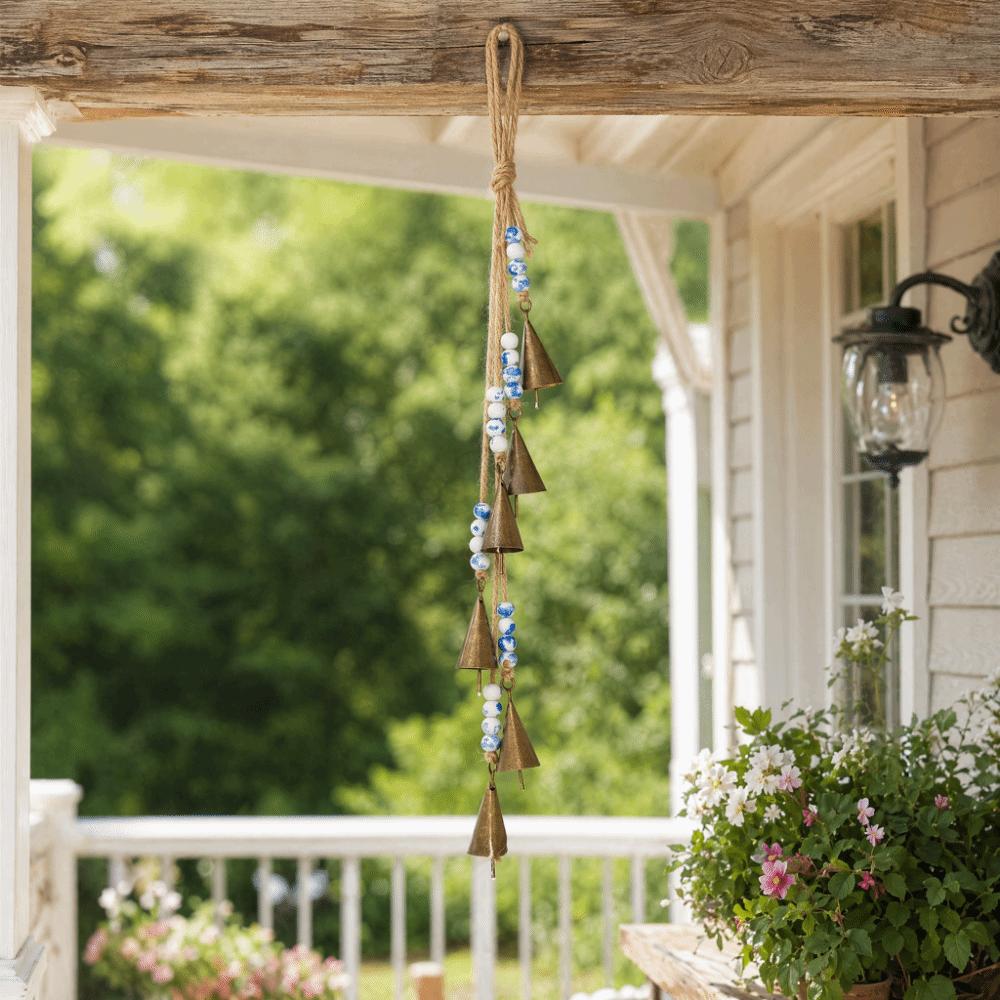 Built-in Metal Clapper Rustic Metal Cowbell 16.93in Vintage Gold Wind Chime Home Wall Hanging