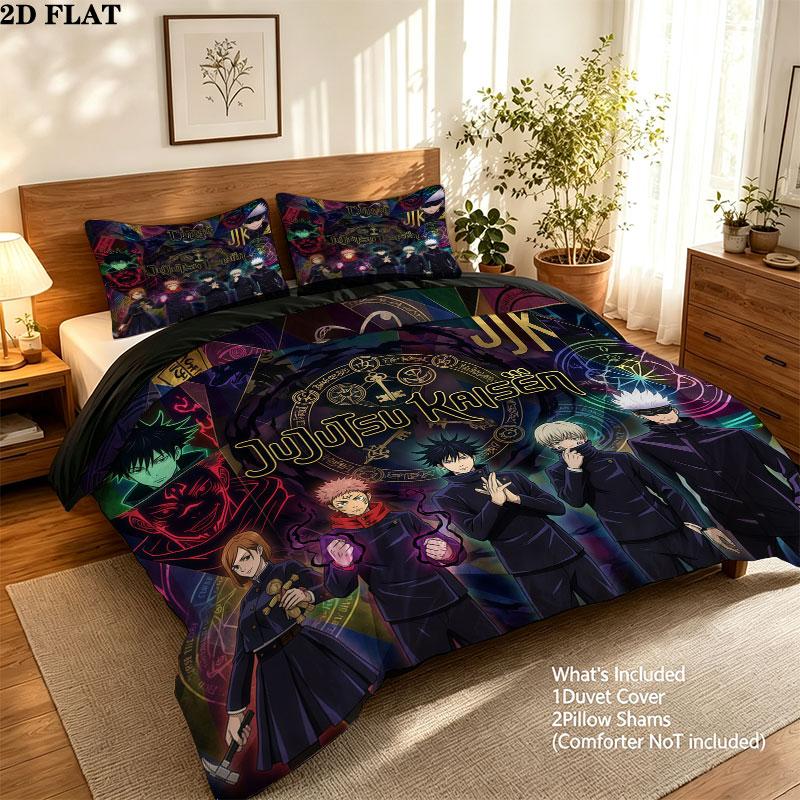 Jujutsu Kaisen Pattern Bedding Quilt Set Quilt Cover Pillowcase Home Birthday Gift(1 * duvet cover + 2 * pillowcase, without core)