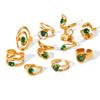 Retro Green Gemstone Zircon Stainless Steel Open Ring for Women