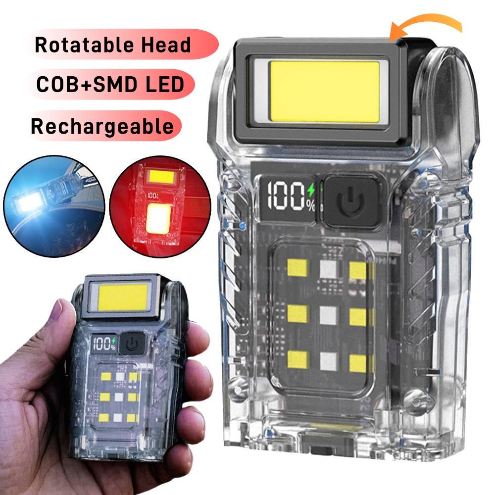 Portable LED COB+SMD Flashlight Head Rotation Magnetic Torch Built-in Battery USB Rechargable Outdoor Camping Emergency Lantern