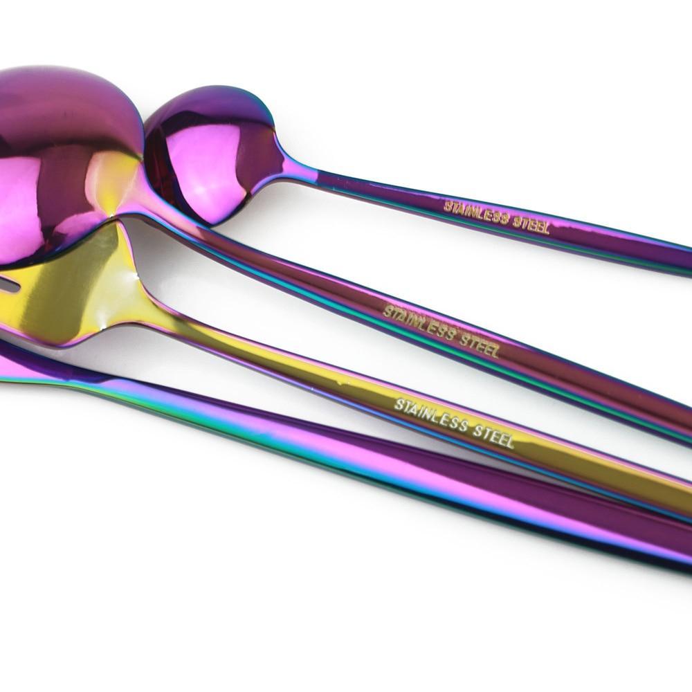 4 шт. черный набор столовых приборов из нержавеющей стали, столовые приборы Радужный обеденный набор, нож, вилка, ложка, набор столового серебра, кухонное зеркало, набор посуды