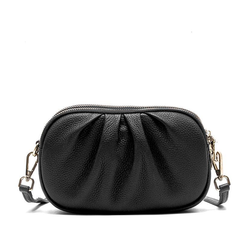 Кожаная женская сумка, высококлассная сумка для мобильного телефона, новый кошелек для мелочи из коровьей кожи первого слоя, трехслойная плиссированная наплечная сумка с молнией.