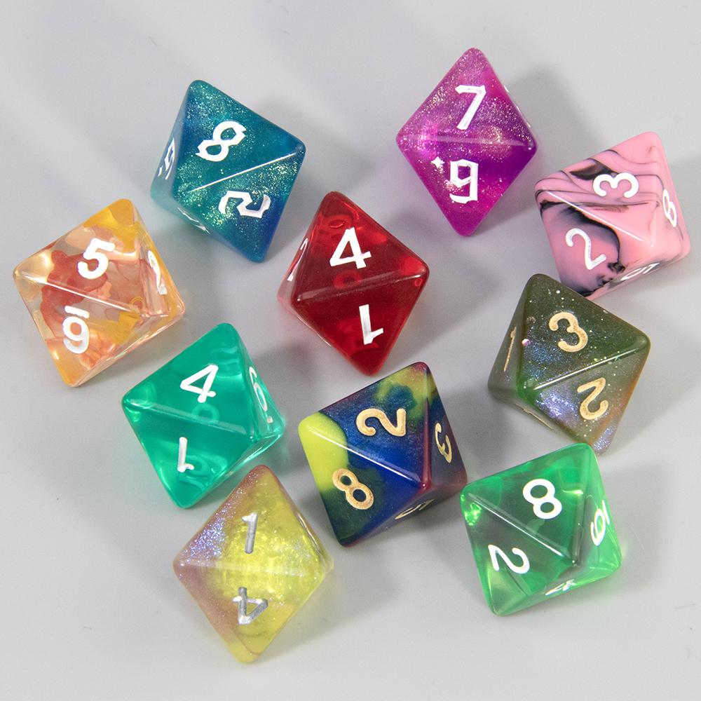 10 шт. случайных многогранных пластиковых кубиков D4/D6/D8/D%/D10/D12/D20 разного цвета для настольной игры своими руками DND Board Game