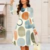 Women Plus Size Round Neck Long Sleeve Abstract Print A Line Flared Dress
