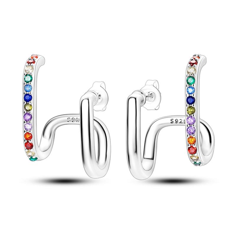 New 925 Sterling Silver Earrings Crystal Me Pave Circular U-shape Stars Hoop Earring for Women Making Jewelry Gift Dropshipping