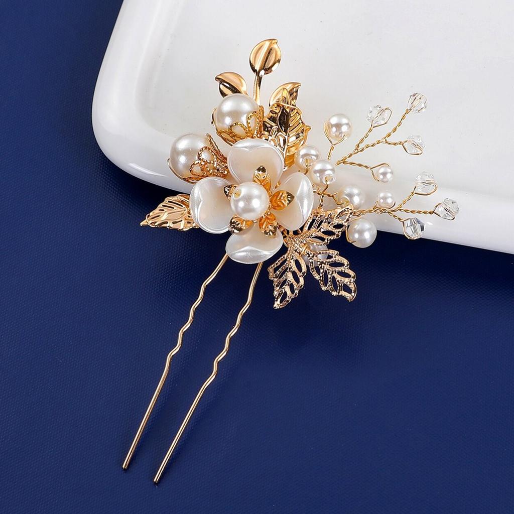 Crystal Rhinestone Hollow Leaf Hairpin Pearl U Shape Hair Pin For Wedding Bridal Party Updo Hairstyle Elegant Hair Accessories
