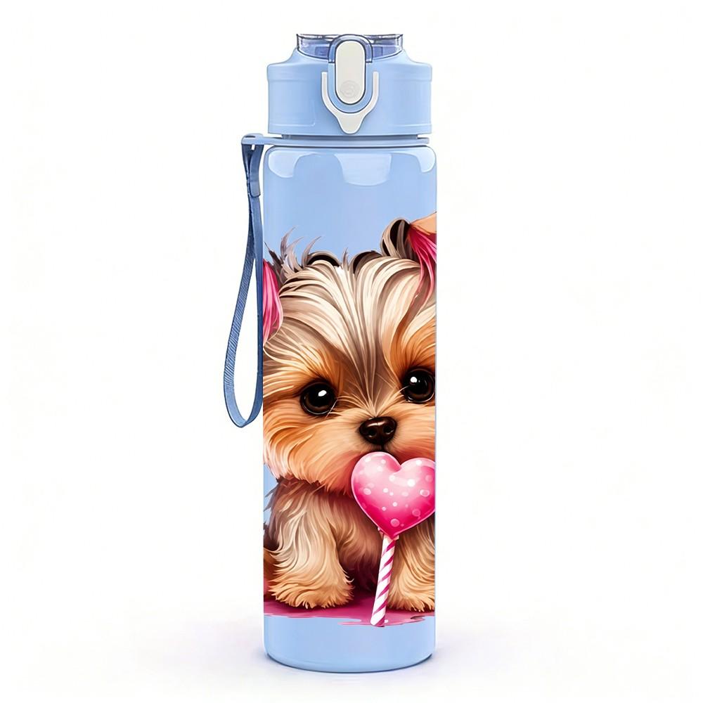 1PC Lovely Yorkshire Dog 750ml Color Plastic Sports Water Bottle Leakproof Flip Straw Lid Suitable for Sports Office Home Use