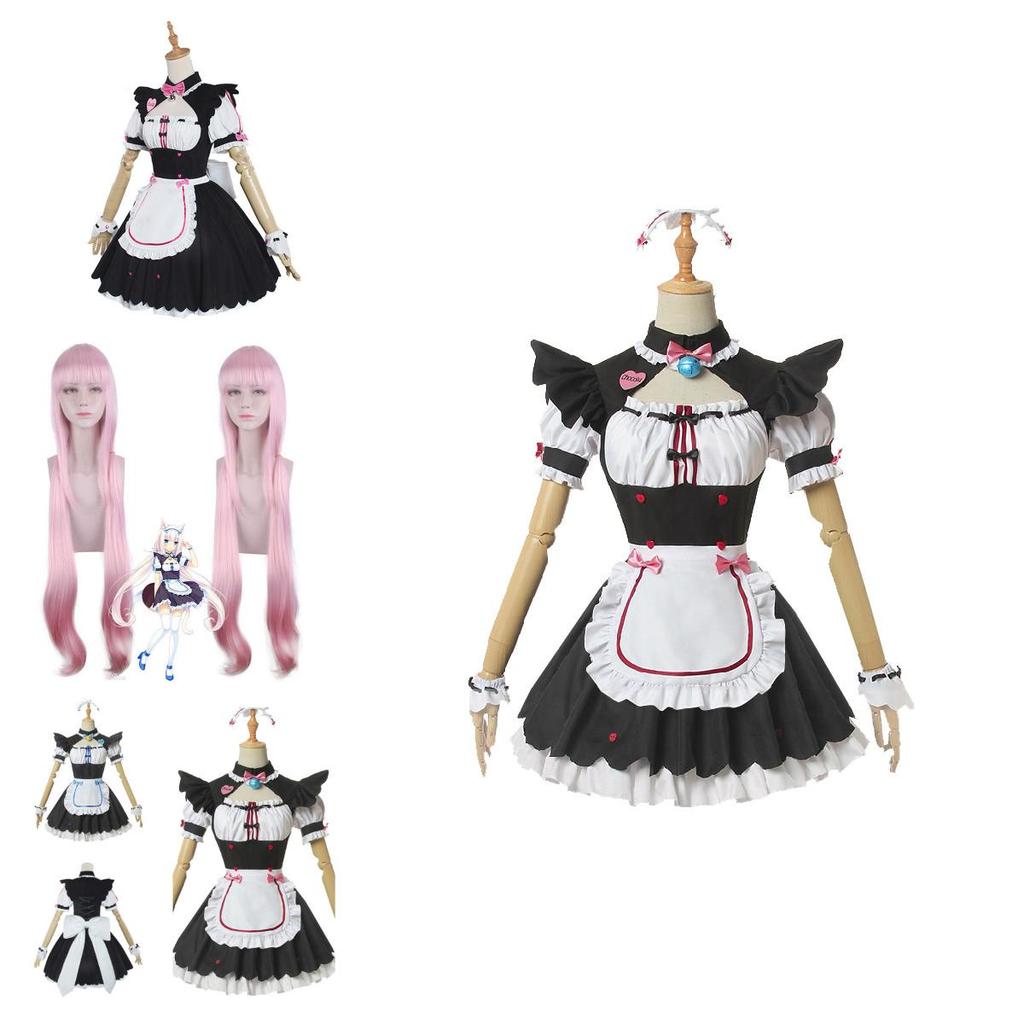 Nekopara Chocola Vanilla Платье Кошки-Горничной Японское Аниме Косплей Костюм Парик