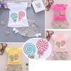 2 шт./компл. хлопковая футболка для девочек + короткие штаны с принтом леденцов, одежда, короткие комплекты